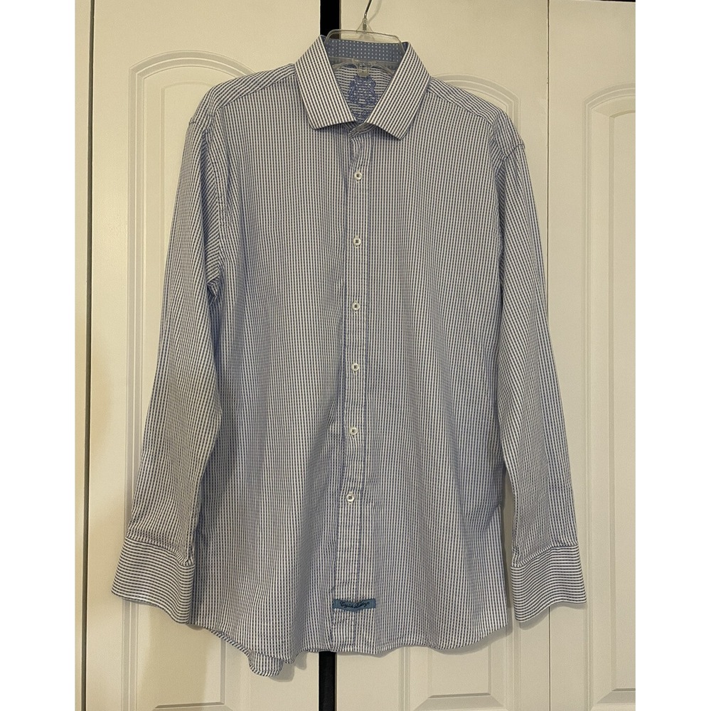English Laundry Mens Shirt Sz 16,5 34/35 Blue Regular Fit Button-Up Long Sleeve